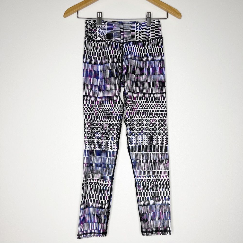 Prana Black White Purple Tribal Geometric Print Yoga Athletic Leggings Size XS